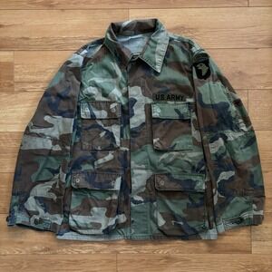VINTAGE US Army BDU Jacket Mens Large Short Woodland Camo Hot Weather Combat 90s